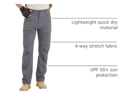 Hard Land mens hiking pants gray front zip pockets for quick access.