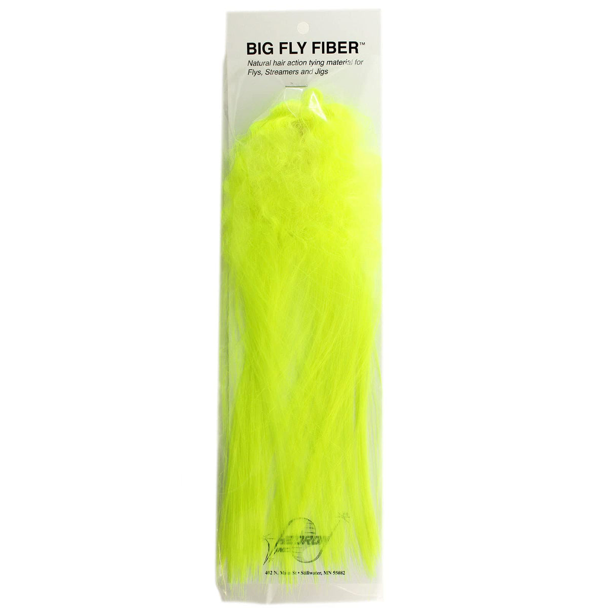 Hareline Big Fly Fiber Neon Yellow for vibrant streamer patterns and bulk without water absorption.