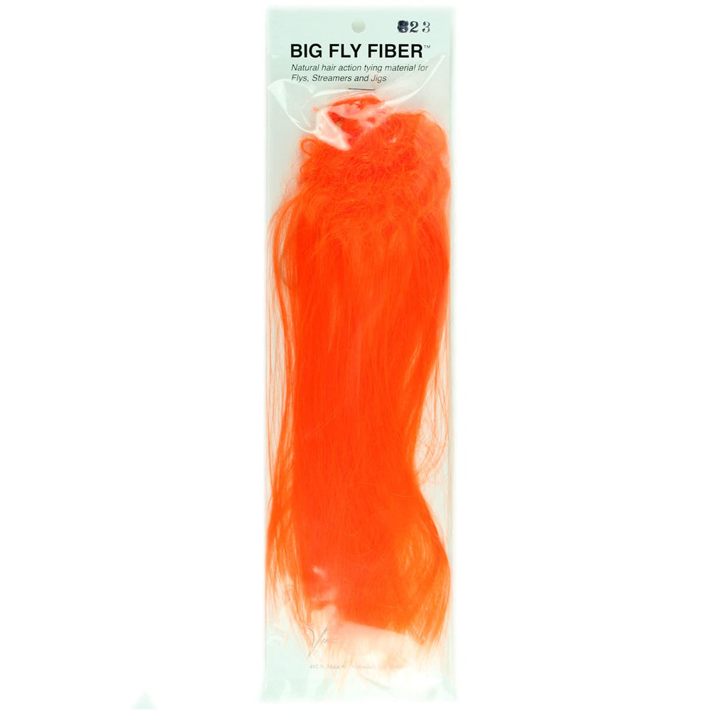 Hareline Big Fly Fiber Orange close-up shows long, flashy fibers for bulk in streamer patterns