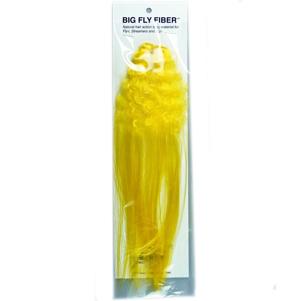 Hareline Big Fly Fiber Yellow close-up showing curled ends for bulk without weight