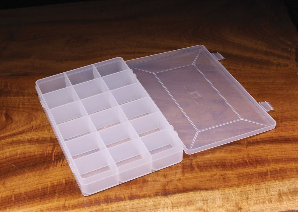 Hareline Box 18 COMP hook box with clear top for easy hook and fly storage.
