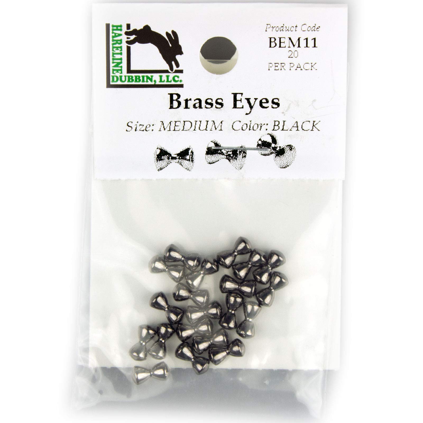 Hareline Dubbin brass eyes medium black add weight and lifelike action to flies