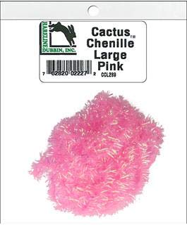 Hareline Cactus Chenille Large Pink close-up showing loose weave and sparkle for large trout flies.