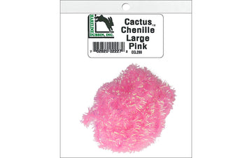 Hareline Cactus Chenille Large Pink full view with pearlescent fibers for vibrant, high-visibility streamer flies.