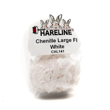 Hareline Chenille 141 Large Fl White for buggy streamer bodies, absorbent and easy to wind.