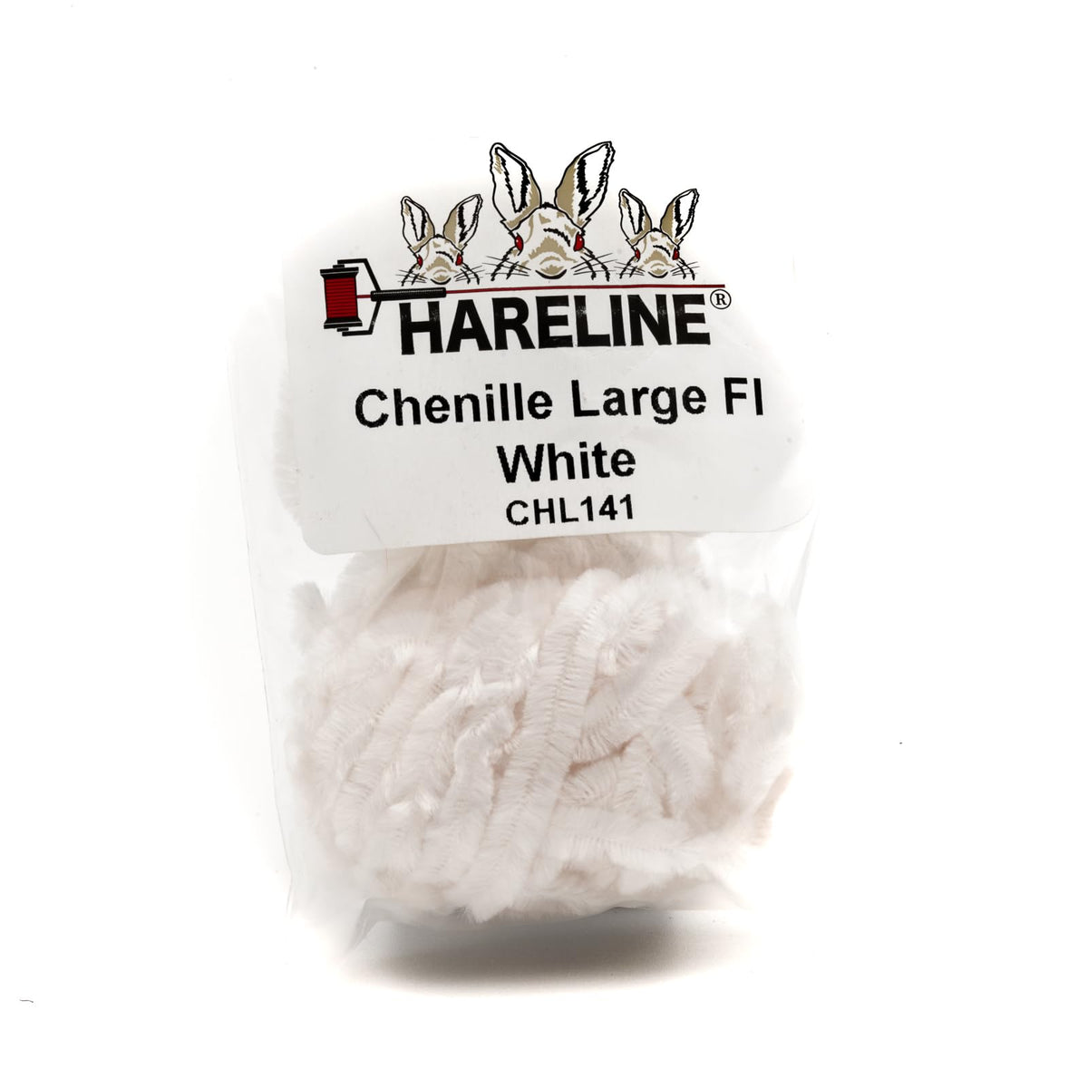 Hareline Chenille 141 Large Fl White for buggy streamer bodies, absorbent and easy to wind.