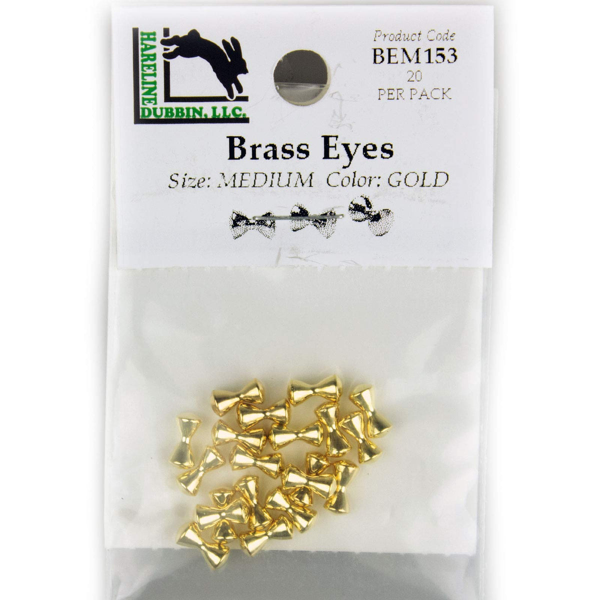 Hareline Dubbin brass eyes medium gold close-up for durable tie in and weight