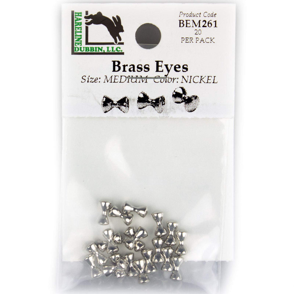 Hareline Dubbin brass eyes medium nickel for weighted, lifelike fly patterns with easy tie-in