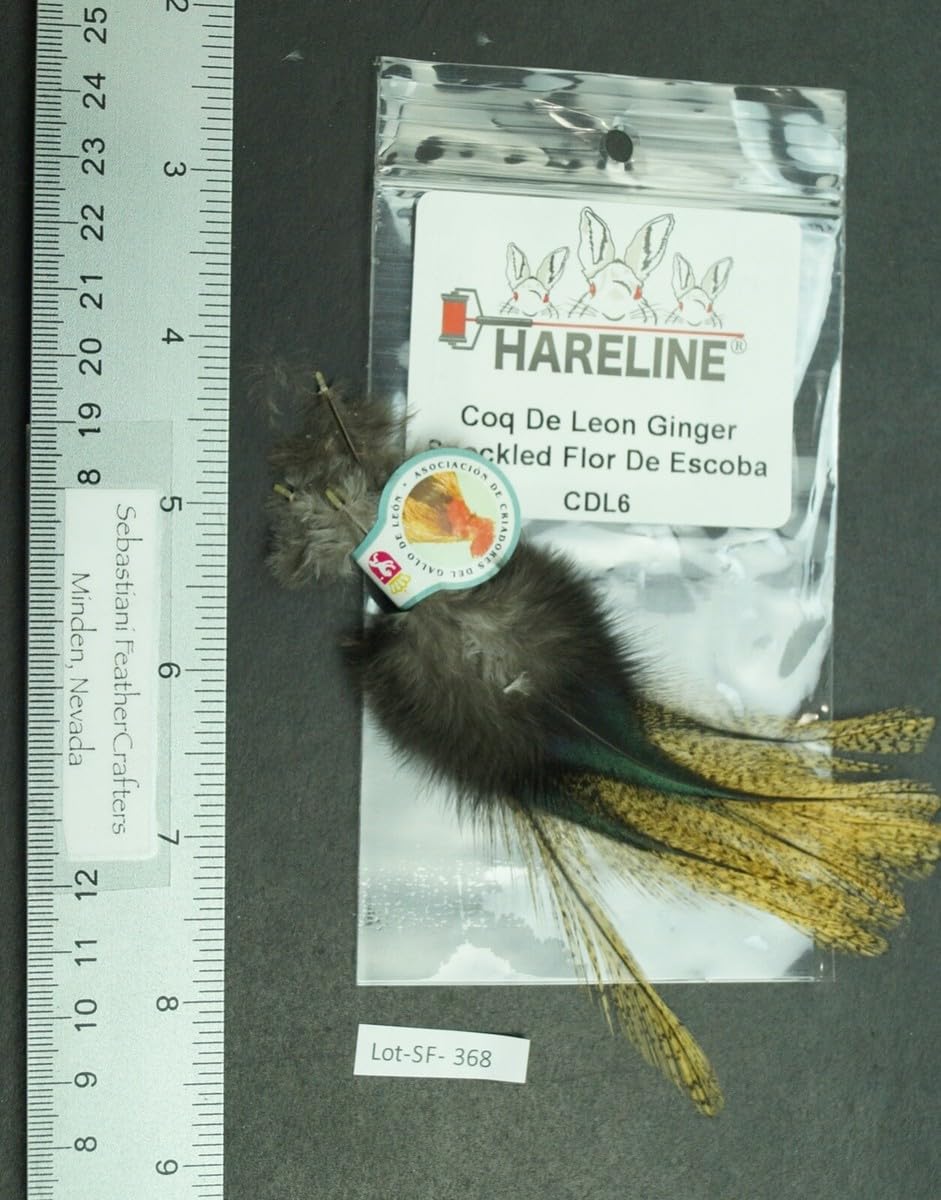 Hareline Dubbin Coq De Leon ginger speckled tail image showing tailing fibers for dry flies