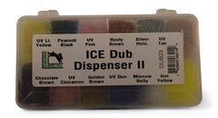 Hareline Ice Dub Dispenser II front view with 12-color ready storage for dubbing projects.