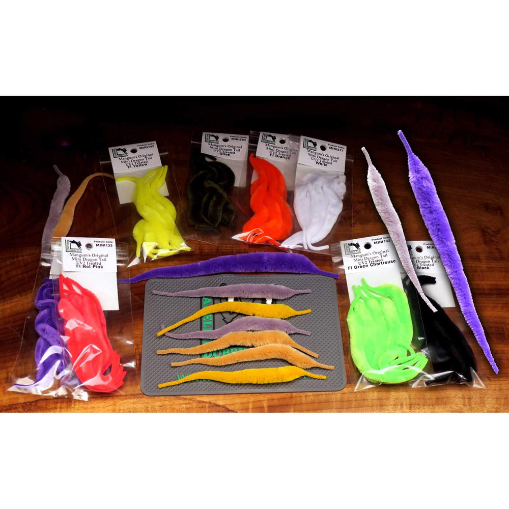 Hareline Dubbin Mangum's Mini Dragon Tails closeup showing the tapered profile for versatile trout flies.