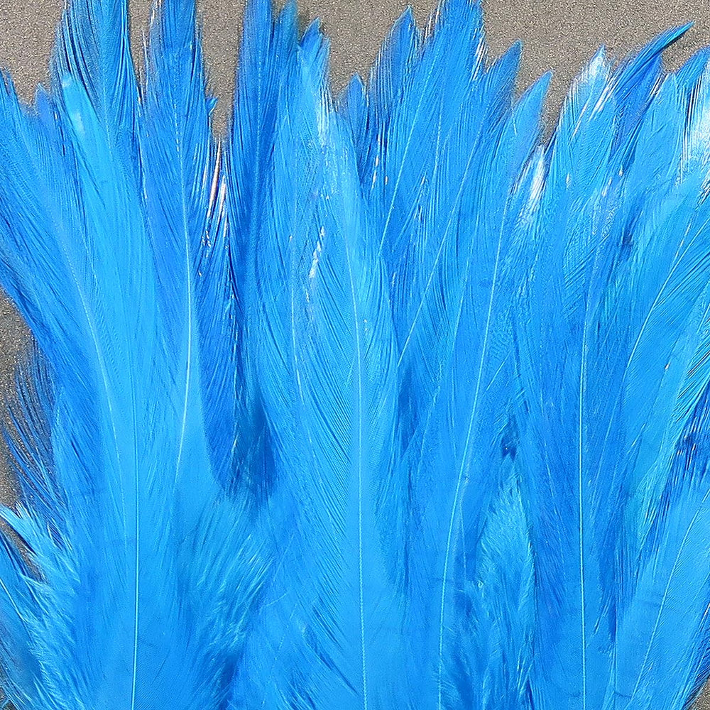 Hareline Dubbin Kingfisher Blue saddle front view for versatile fly tying