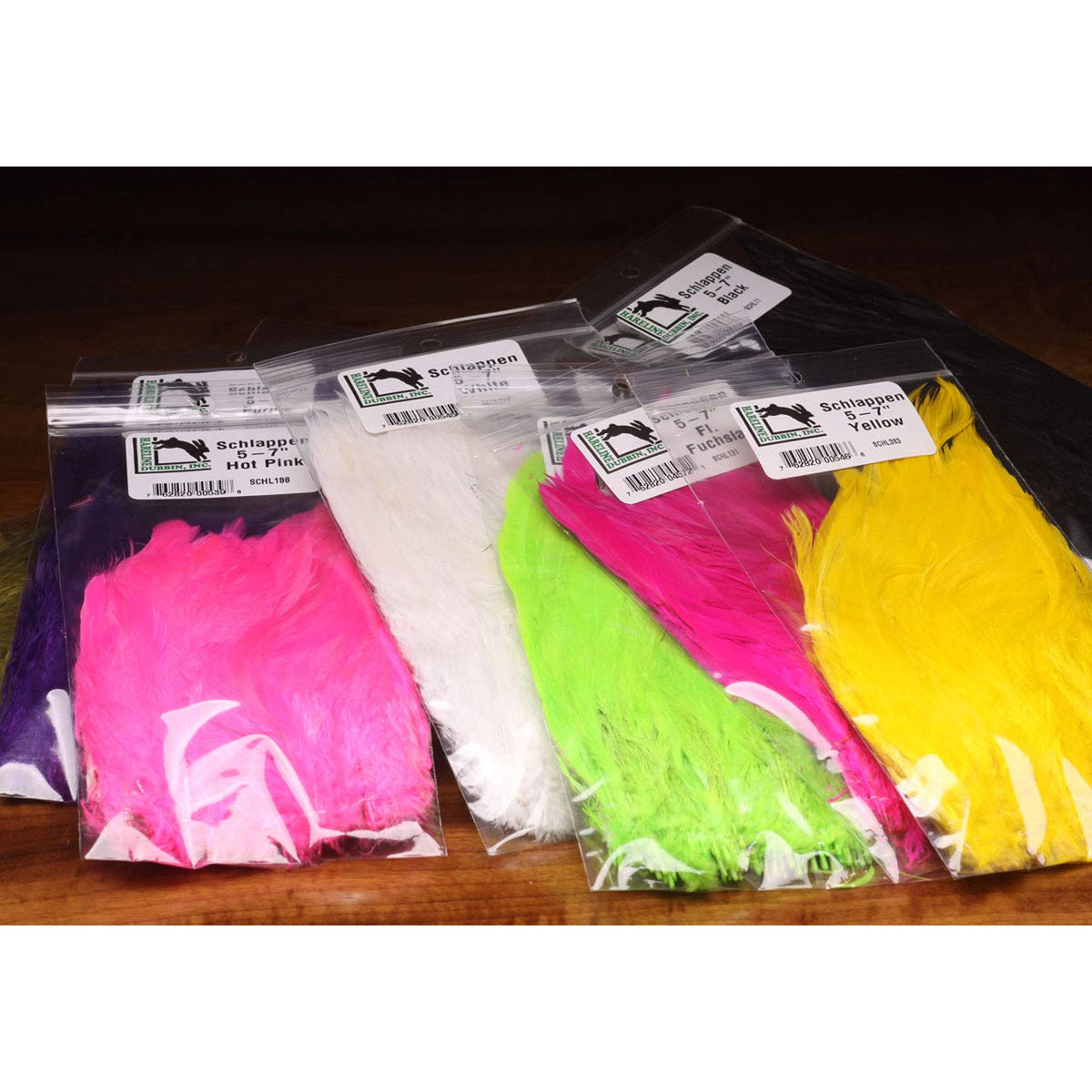 Hareline Schlappen feathers close-up, soft natural fibers ideal for fly tying.