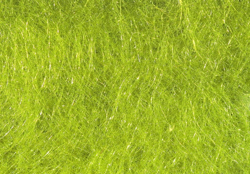 Hareline Dubbin Scud Dub Olive close-up shows translucent fibers for realistic nymphs.