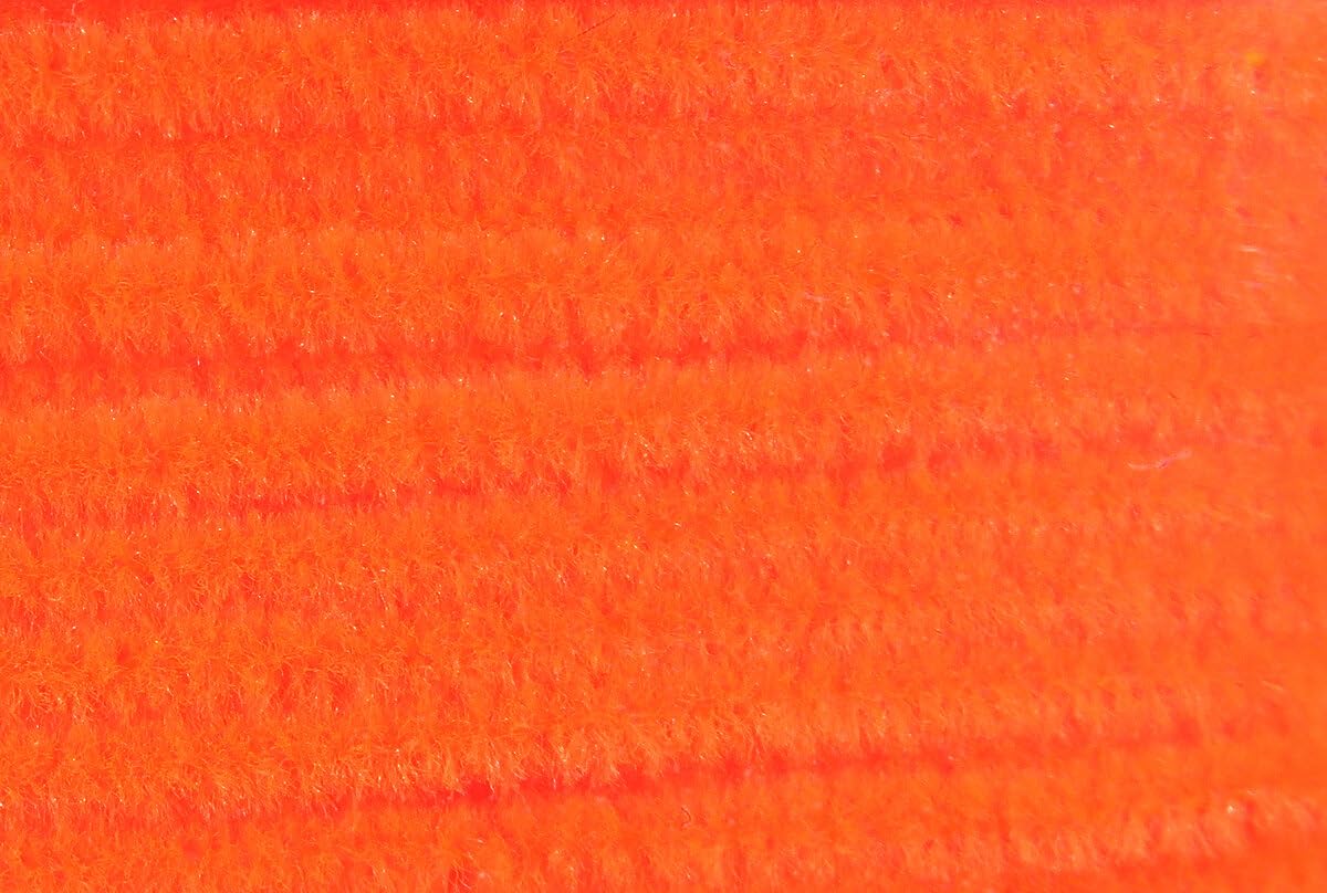 Hareline Dubbing Chenille in fluorescent fire orange adds buggy realism for streamers and nymphs