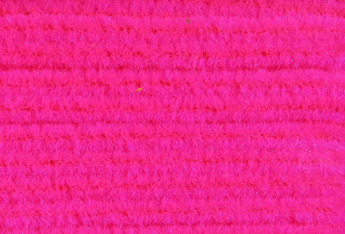 Hareline Dubbing Chenille, fine carded florescent neon red adds buggy texture to streamers