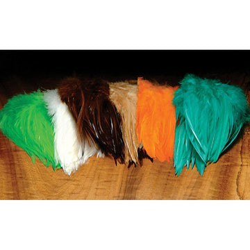 Hareline gray dyed strung Chinese saddle hackle for tails and wings on steelhead flies