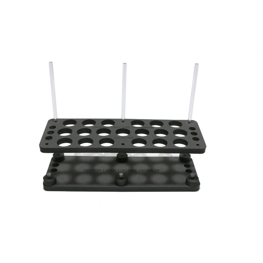 Hareline Foamanizer 12-inch module tubes neatly organized for quick reach.
