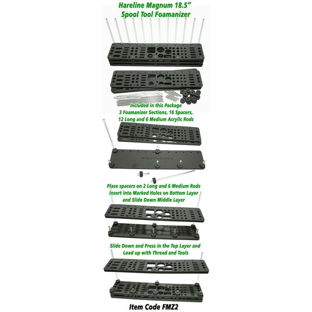 Hareline Foamanizer eighteen-point-five-inch module maximizes storage options.