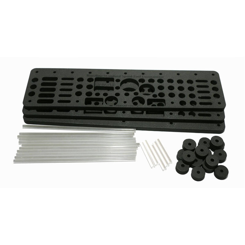 Hareline Foamanizer foam-bed insert protects gear and cushions spools between trips.