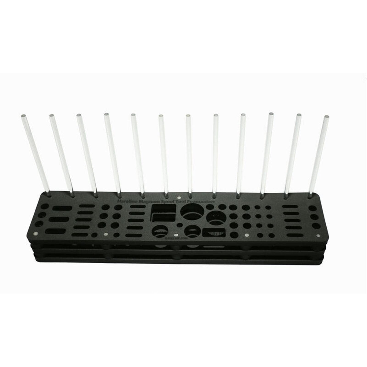 Hareline Foamanizer spool organization keeps spools neatly stored on the module.