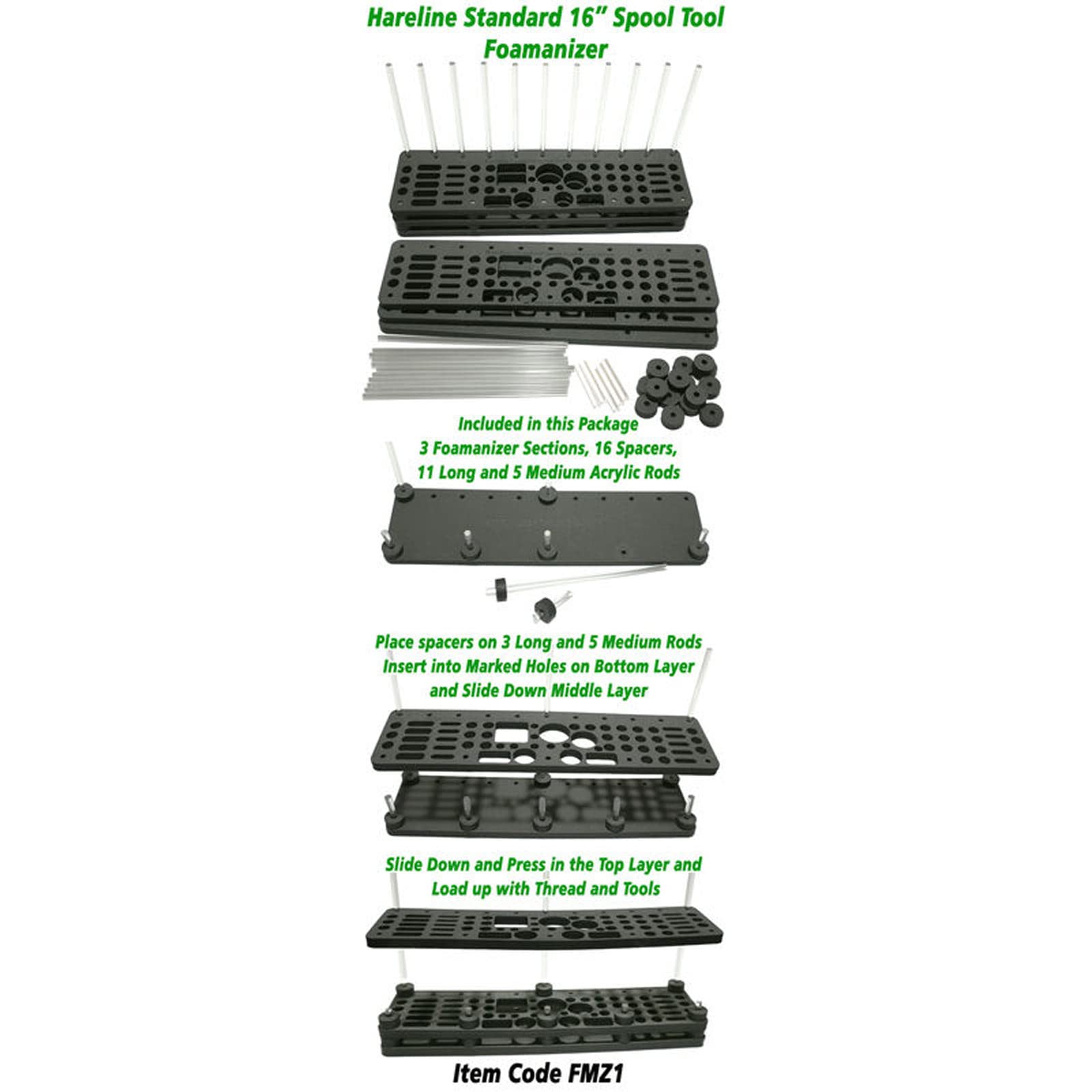 Hareline Foamanizer durable foam insert offers lightweight, sturdy organization.