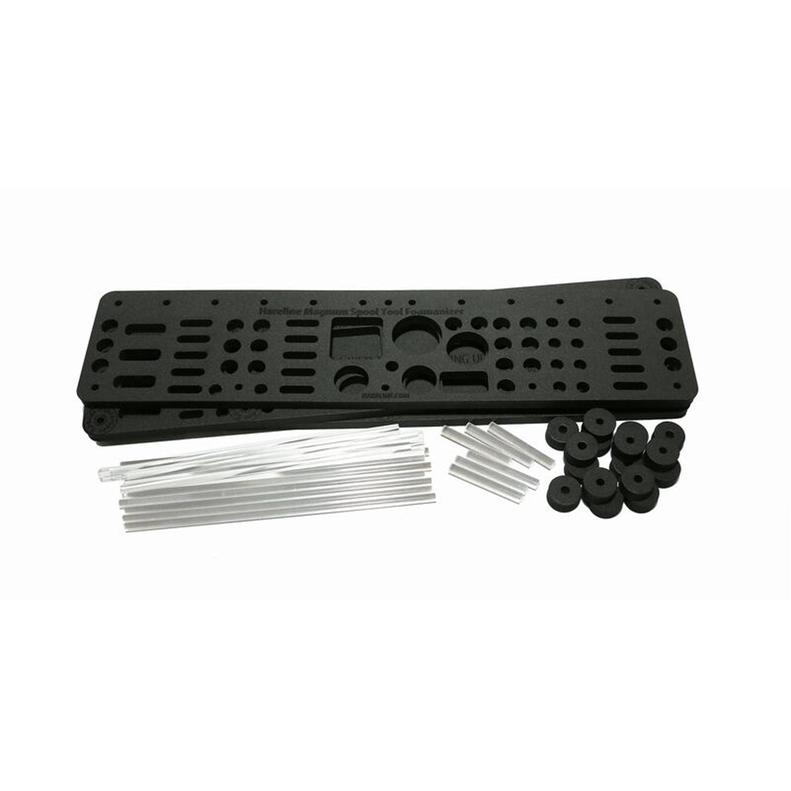 Hareline Foamanizer tool compartment holds pliers and cutters for quick access.