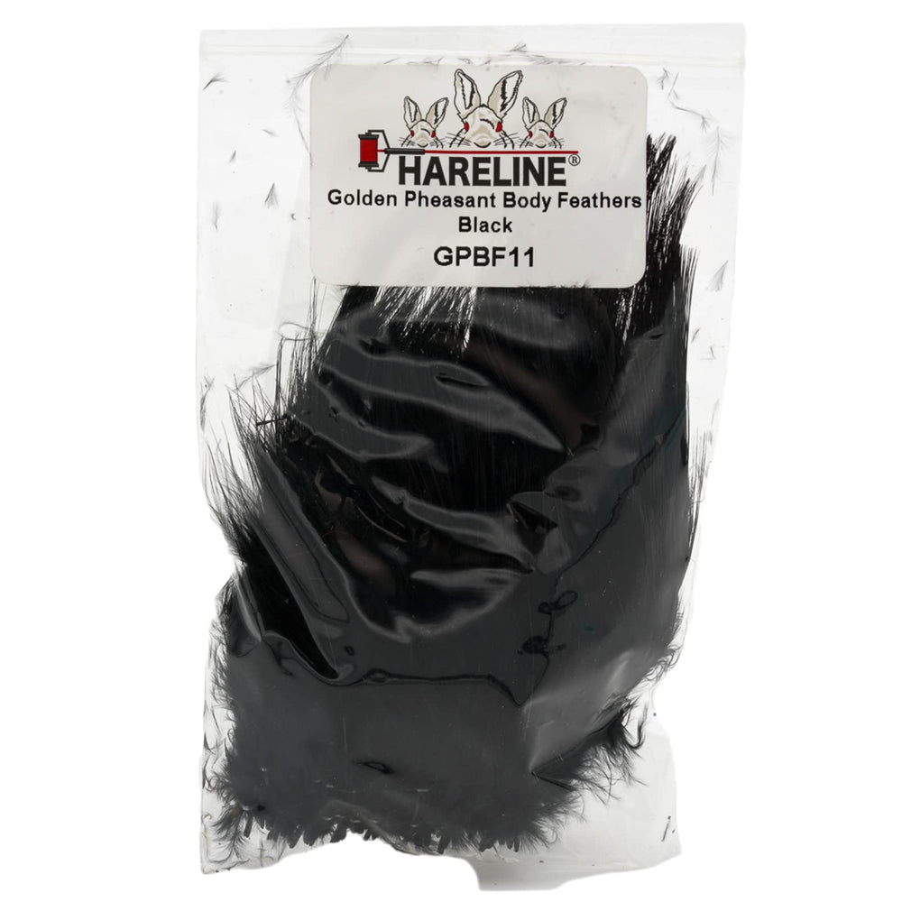 Hareline Golden Pheasant Body Feathers 11 Black for versatile fly tying and lifelike bodies