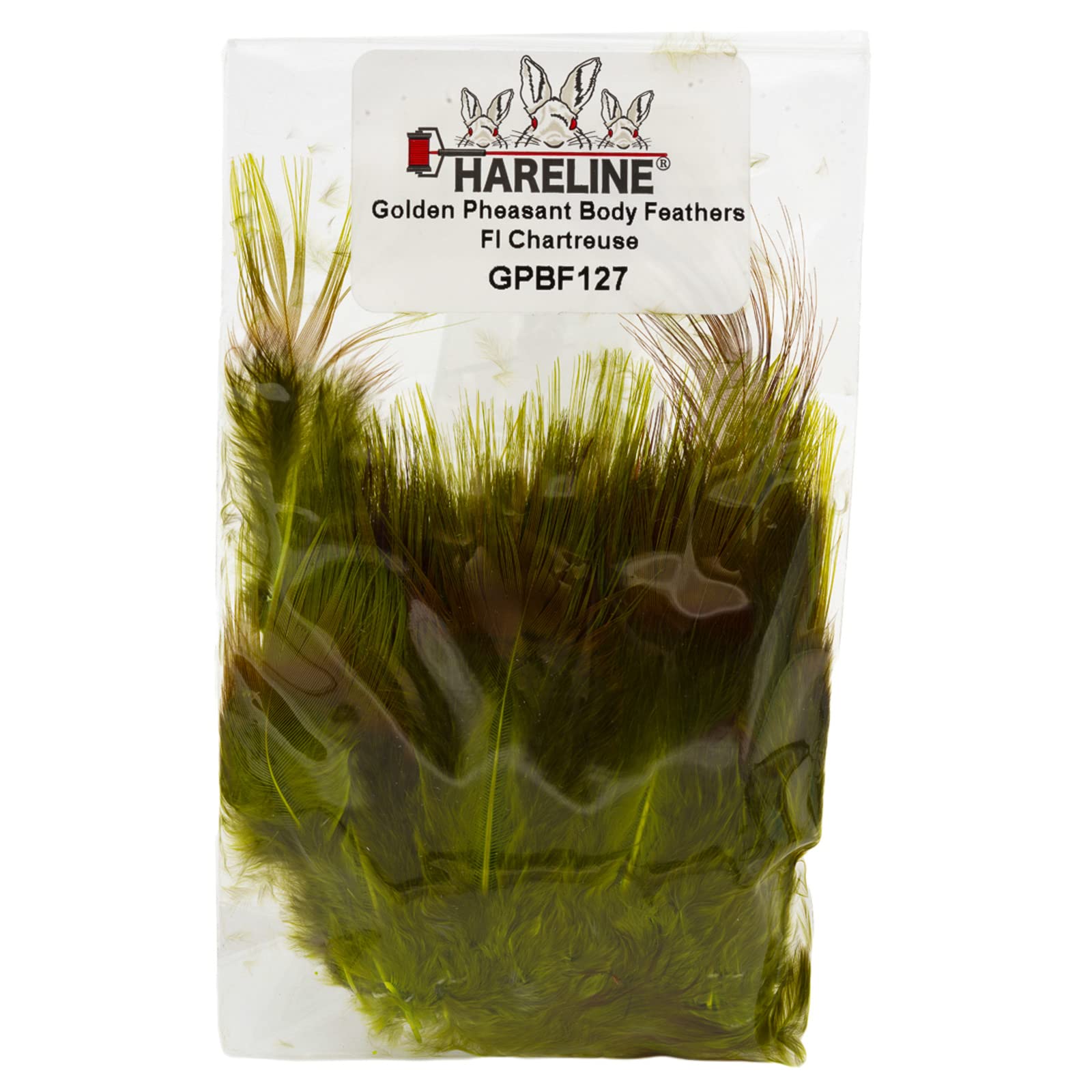 Hareline Golden Pheasant feathers in chartreuse for fly tying, ideal for bodies and wings