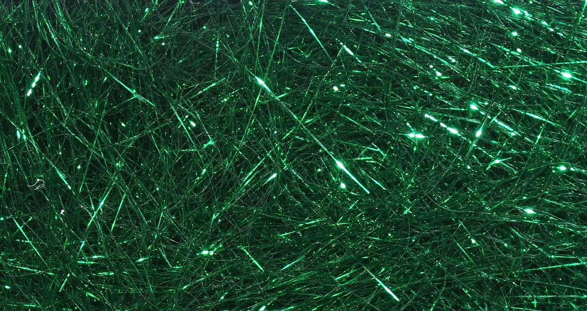 Hareline Ice Dub Emerald Green bottle close-up highlighting shimmering fibers for water visibility