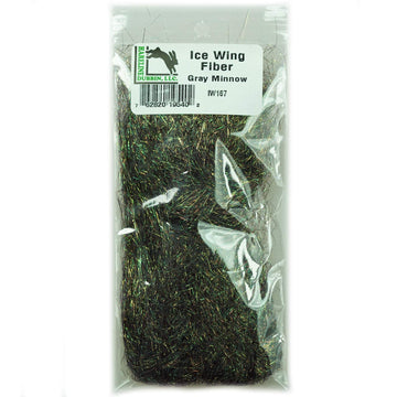 Hareline Ice Wing Fiber gray minnow adds sparkle and body for freshwater and saltwater flies.