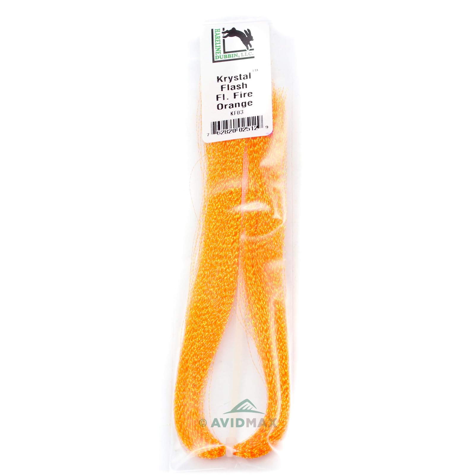 Hareline Krystal Flash Fluorescent Fire Orange bead for attracting fish.