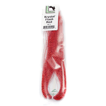 Hareline Krystal Flash Red lure with light beads improves visibility for various patterns.