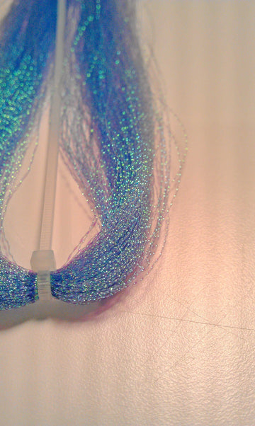 Hareline Krystal Flash Smolt Blue bead-detail highlights bead color variety.