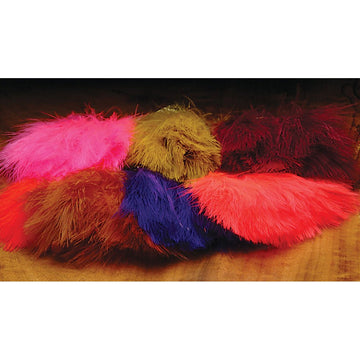 Hareline Marabou Strung Blood Quills Shrimp Pink, front view showing vivid marabou for fly tying.