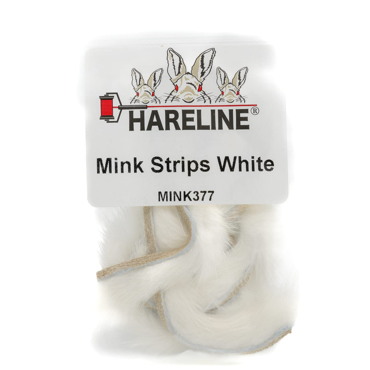 Hareline Mink Strips White for streamers - soft, dense fur with subtle movement.