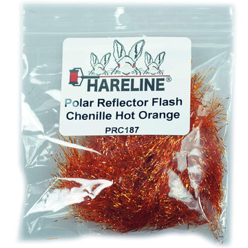 Hareline Polar Flash Reflector Chenille in hot orange adds flash and movement to streamers for saltwater patterns