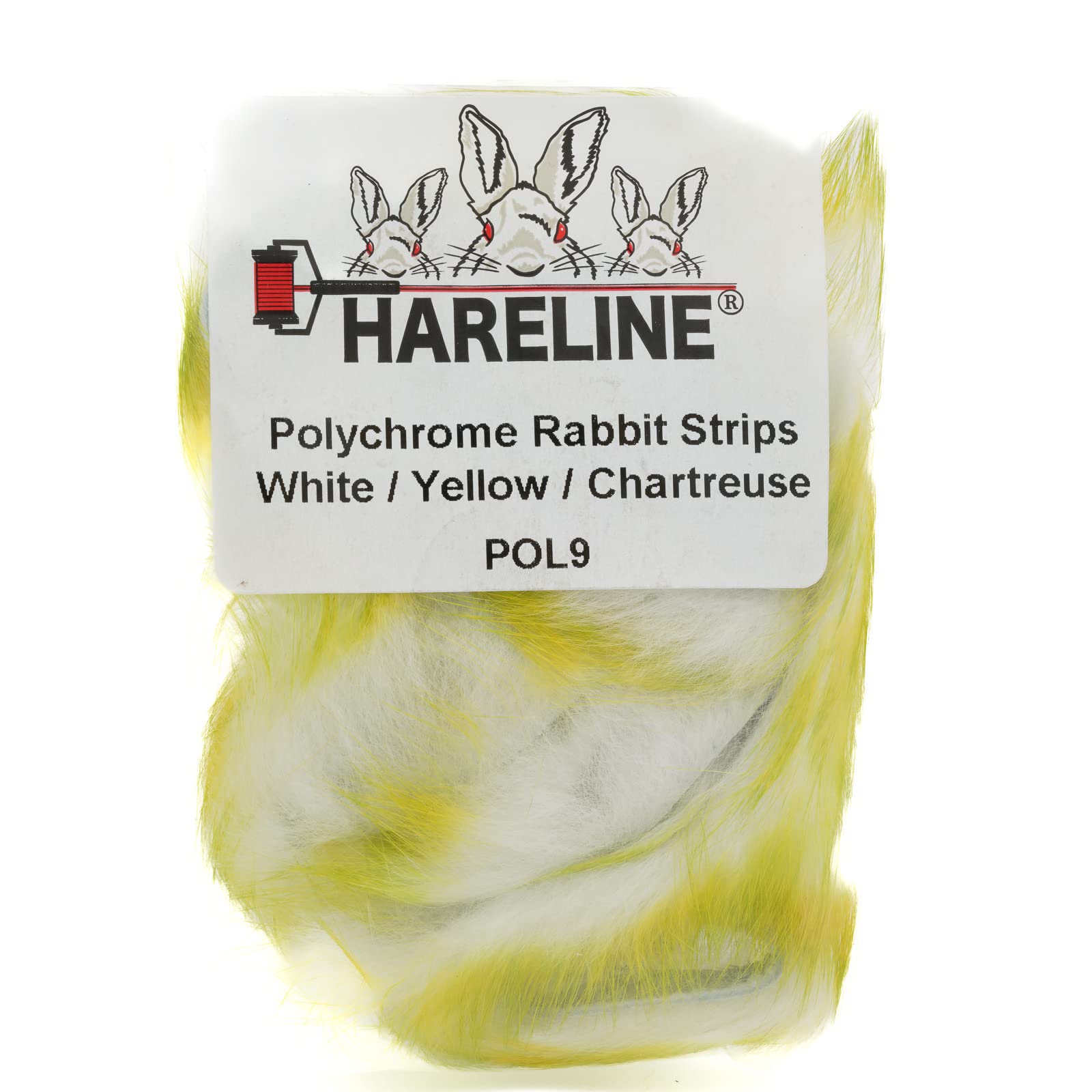 Hareline Dubbin Polychrome Rabbit Strips White Yellow Chartreuse for vibrant streamers that attract fish