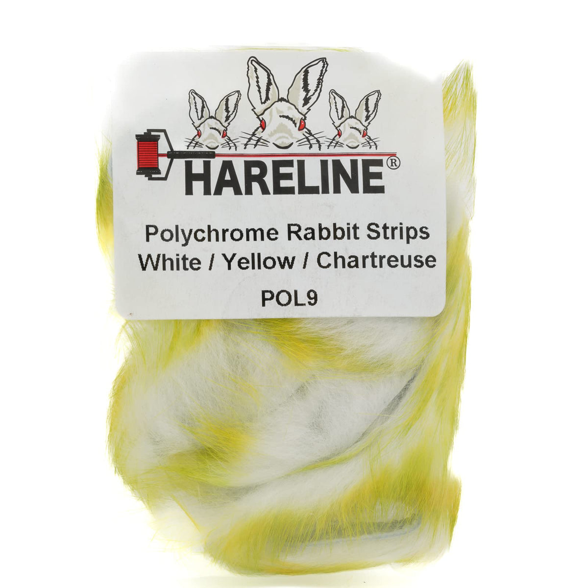 Hareline Dubbin Polychrome Rabbit Strips White Yellow Chartreuse for vibrant streamers that attract fish