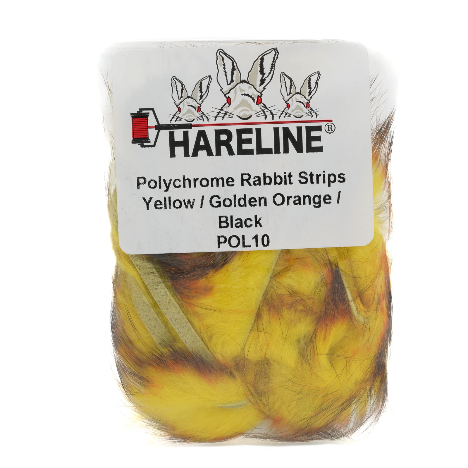 Hareline Polychrome Rabbit Strips in yellow, golden orange, and black for vibrant streamer patterns