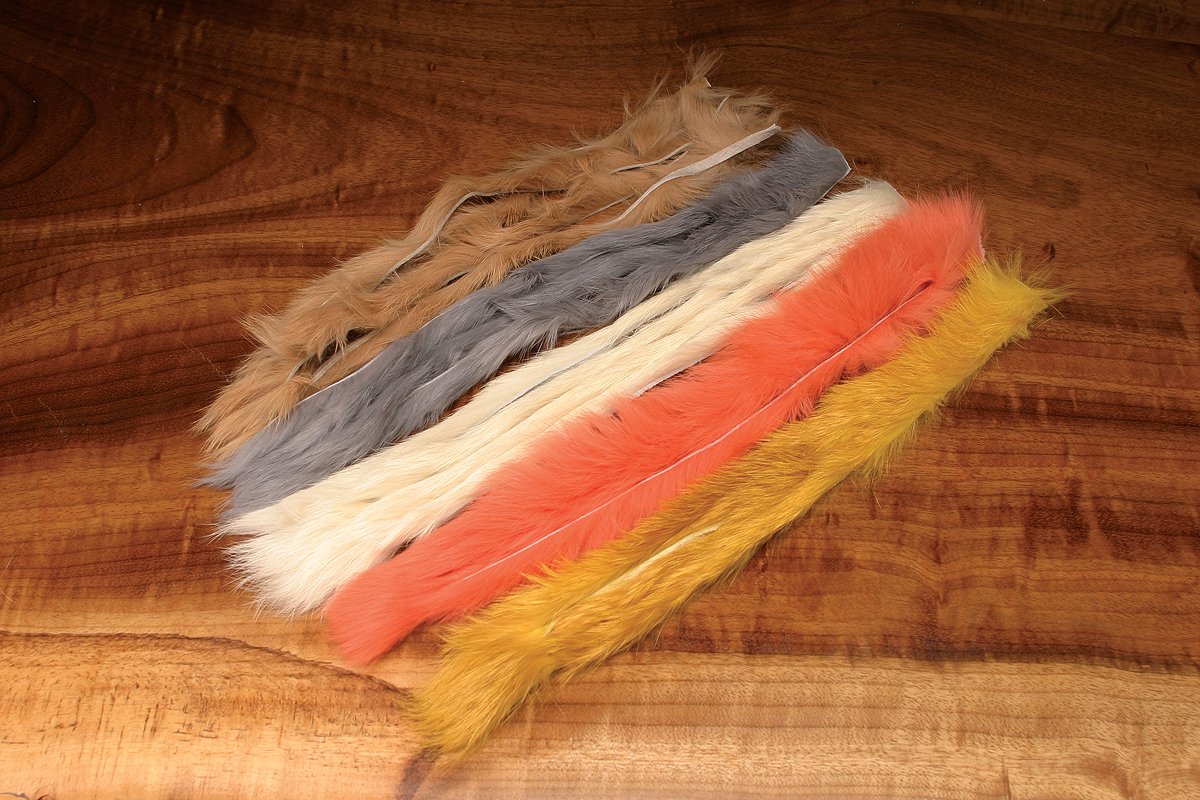 Detail of Hareline Rabbit Strips Salmon Pink natural fur for realistic patterns