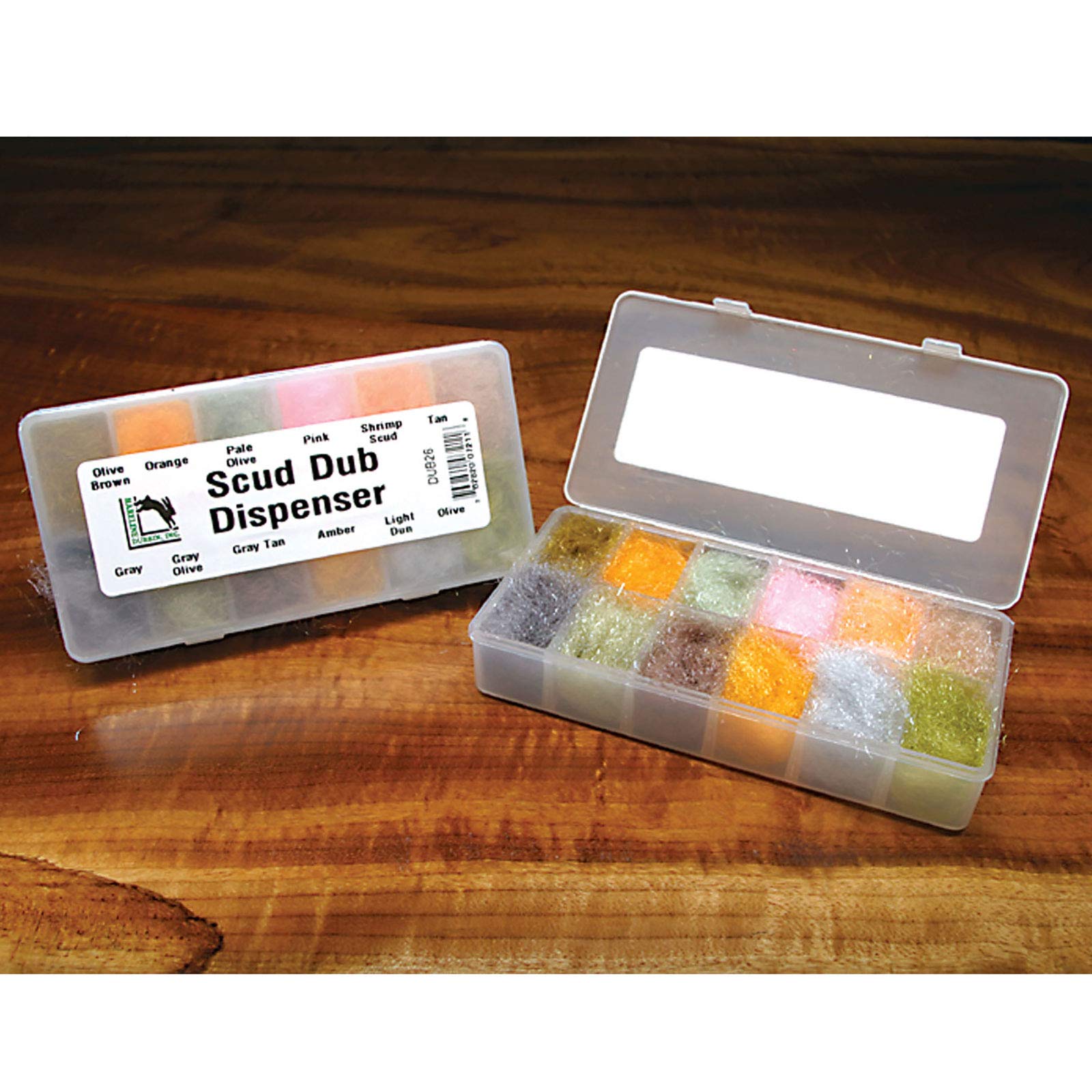 Hareline Scud Dub Dispenser showing 12 colors for easy color selection