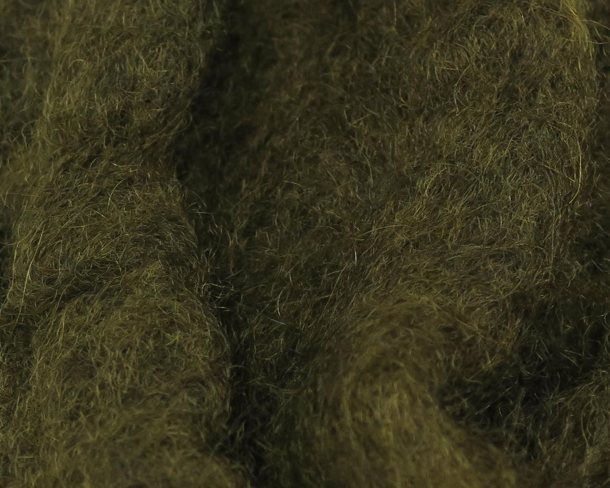Hareline Sculpin Wool Dark Olive dubbing closeup showing rich texture for realistic heads.