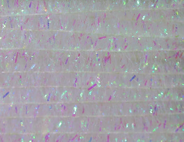 Hareline solid tinsel chenille pearl close-up with built-in flash for brighter flies.