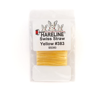 Hareline Swiss Straw Yellow closeup showcases vibrant color ideal for precise fly tying details.