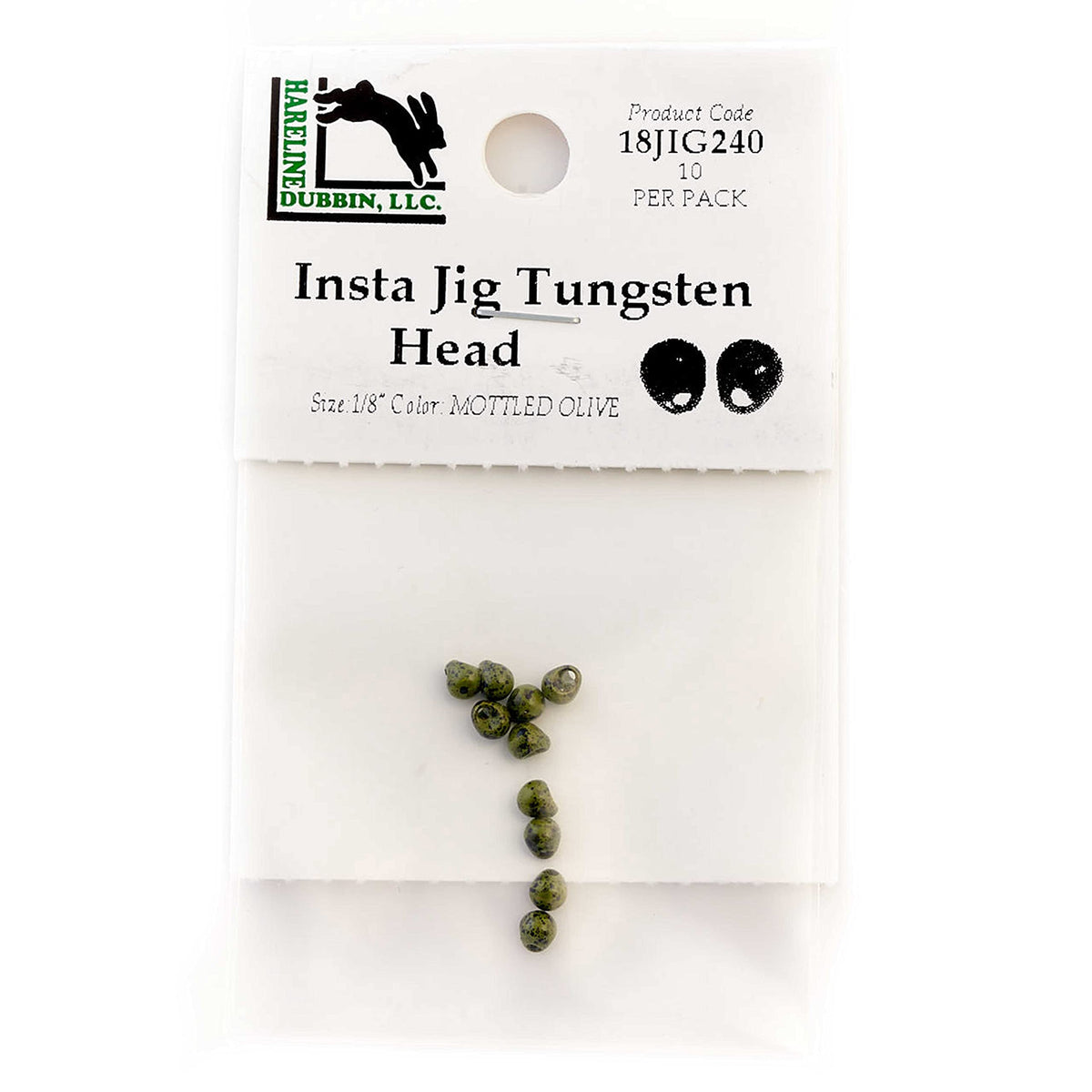 Hareline Tungsten Insta Jig Heads in mottled olive illustrate deep-water nymphing with snag resistance.