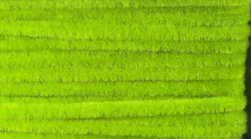 Hareline Ultra Chenille micro-worm-green closeup emphasizes dense fibers for bulk.