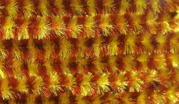 Hareline Variegated Chenille Medium brown-yellow close-up, easy to wrap for lifelike fly bodies.