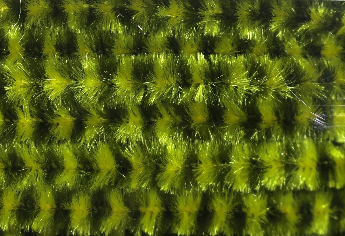 Hareline Variegated Chenille Medium in dark olive and yellow for lifelike fly bodies