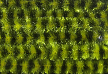 Hareline Variegated Chenille Medium in dark olive and yellow for lifelike fly bodies